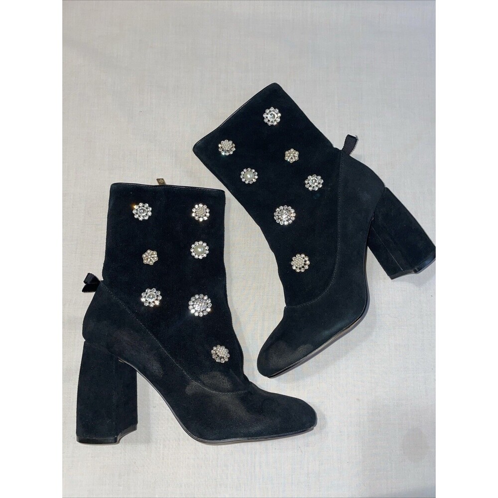 Nanette Lepore Women’s Ankle Boots Size 7 M Black Suede Leather Jewel Encrusted